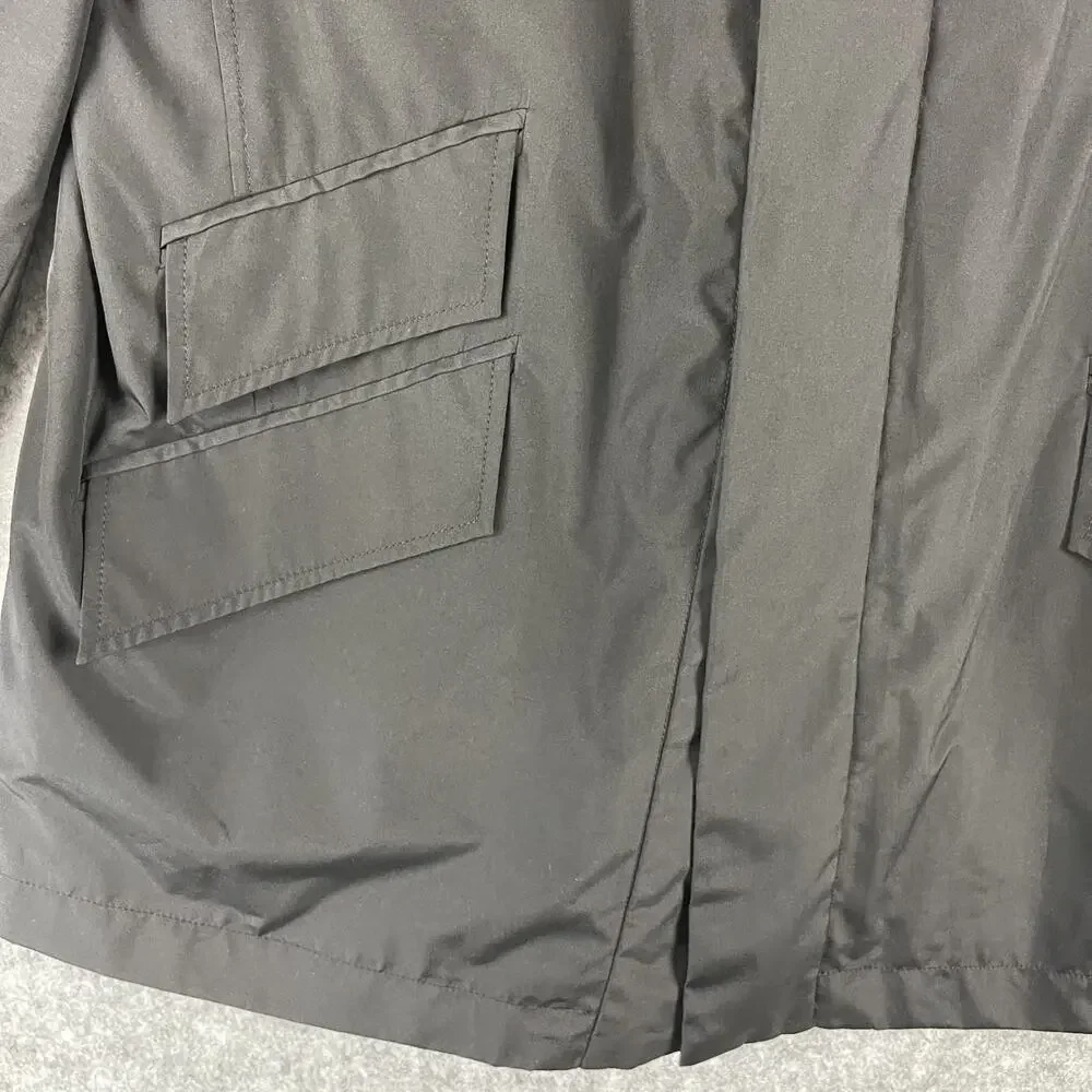 Vintage Banana Republic Factory Trench Coat Mens Large Black Water Resistant - Picture 12 of 16